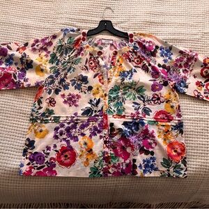 Johnny Was Pink and Yellow Floral Top